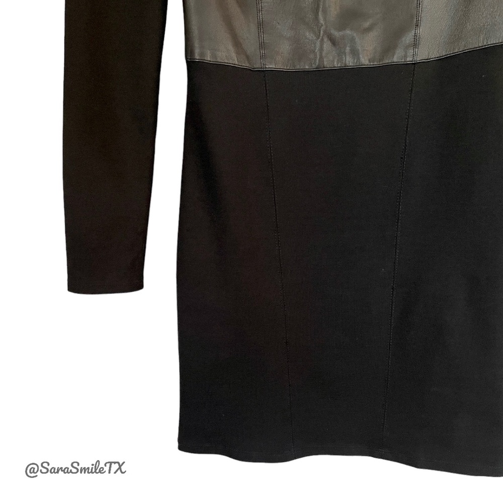 HELMUT LANG Black Lambskin Leather Panel Long Sleeve Mini Dress NWOT - Picture 10 of 16